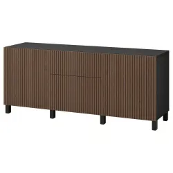 BESTÅ Opberger met lades - zwartbruin Björköviken/Stubbarp/bruin gebeitst eiken fineer 180x42x74 cm