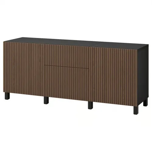 BESTÅ Opberger met lades - zwartbruin Björköviken/Stubbarp/bruin gebeitst eiken fineer 180x42x74 cm
