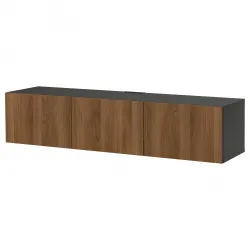 BESTÅ Tv-meubel met deuren - zwartbruin Lappviken/bruin walnootpatroon 180x42x38 cm