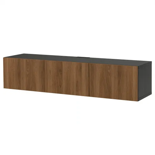 BESTÅ Tv-meubel met deuren - zwartbruin Lappviken/bruin walnootpatroon 180x42x38 cm