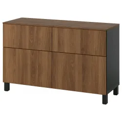 BESTÅ Opbergcombi met deuren/lades - zwartbruin Lappviken/Stubbarp/bruin walnootpatroon 120x42x75 cm