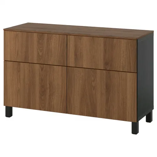 BESTÅ Opbergcombi met deuren/lades - zwartbruin Lappviken/Stubbarp/bruin walnootpatroon 120x42x75 cm