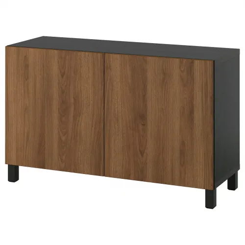 BESTÅ Opberger met deuren - zwartbruin Lappviken/Stubbarp/bruin walnootpatroon 120x42x74 cm