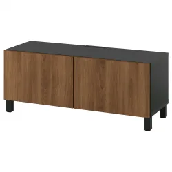 BESTÅ Tv-meubel met deuren - zwartbruin Lappviken/Stubbarp/bruin walnootpatroon 120x42x48 cm