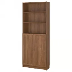 BILLY / OXBERG Boekenkast met deuren - bruin walnootpatroon 80x30x202 cm