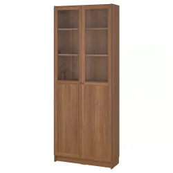 BILLY / OXBERG Boekenkast paneel-/vitrinedeuren - bruin walnootpatroon 80x30x202 cm