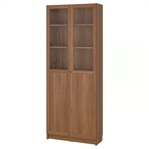 BILLY / OXBERG Boekenkast paneel-/vitrinedeuren - bruin walnootpatroon 80x30x202 cm
