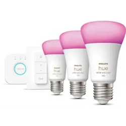 Philips Hue White and Color Starter Pack E27 met 3 lampen, dimmer + Bridge
