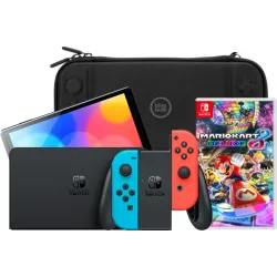 Nintendo Switch OLED Blauw/Rood + Mario Kart 8 Deluxe + BlueBuilt Beschermhoes