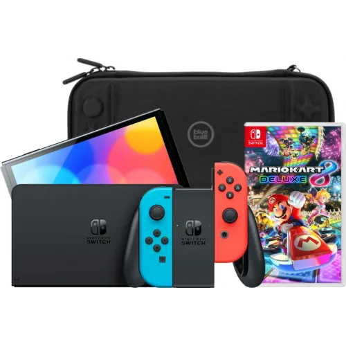 Nintendo Switch OLED Blauw/Rood + Mario Kart 8 Deluxe + BlueBuilt Beschermhoes