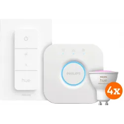 Philips Hue White and Color GU10 Starter Pack - 4 lampen + Bridge + Dimmer